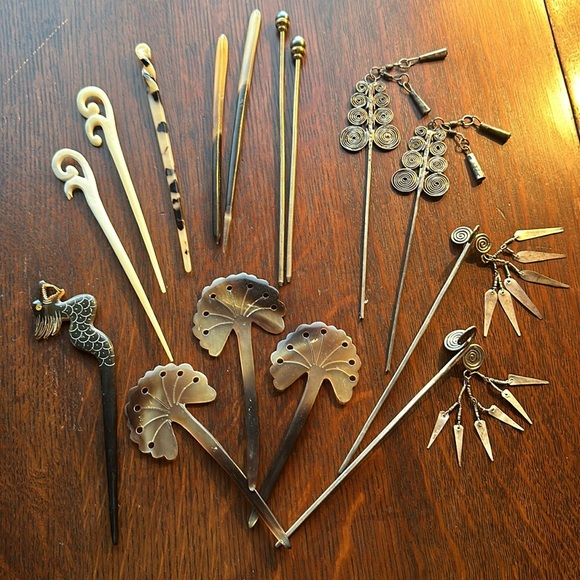 Other - 15 hair sticks from my travels around the world…metal, bone, black pearls & horn